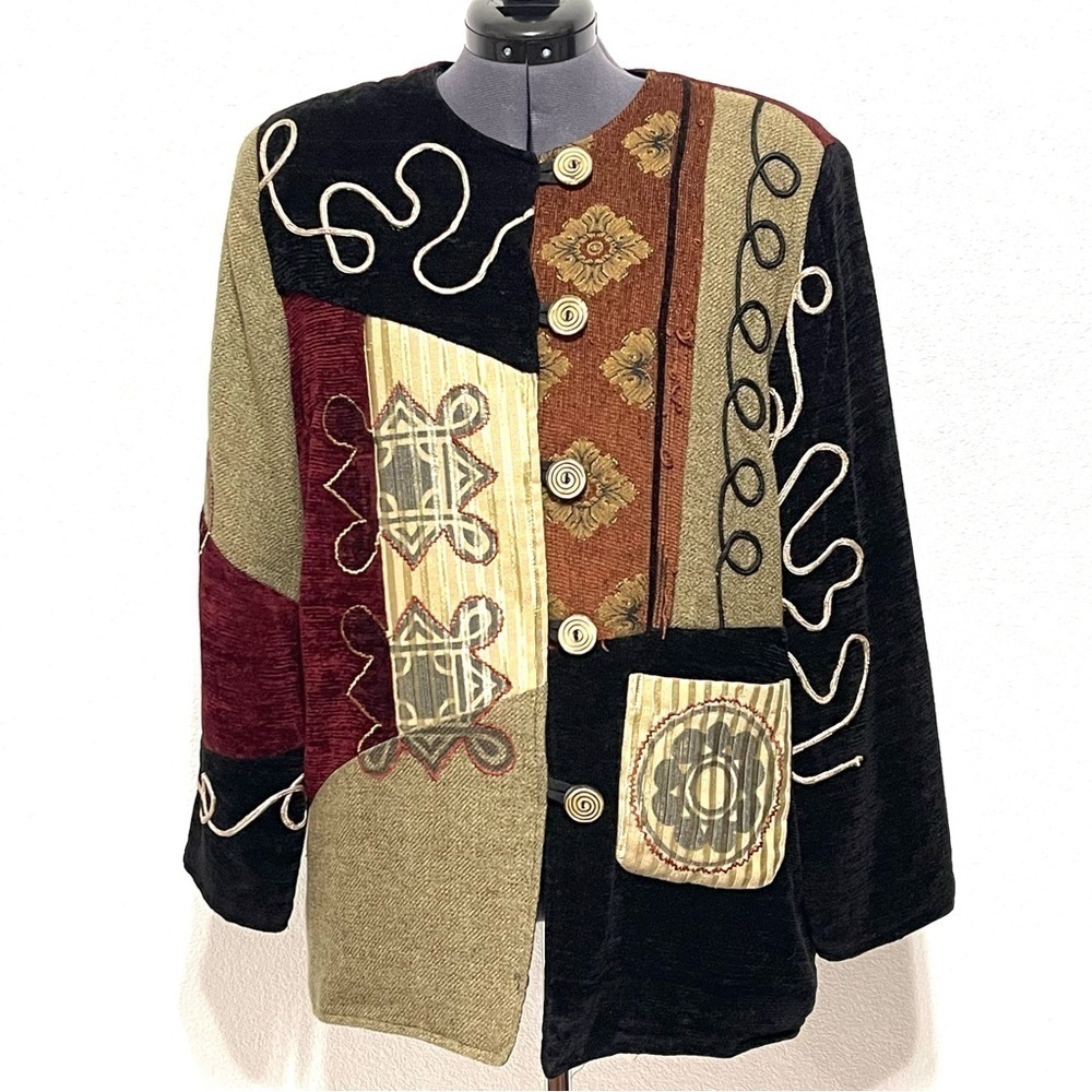 Allure VINTAGE Woman Multi Pattern Embroidery Button Down Jacket Size S